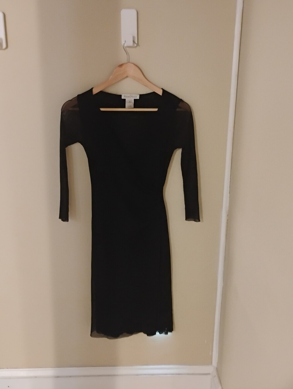 White House Black Market Y2K Faux Wrap V Neck Mesh Dress Sz XS